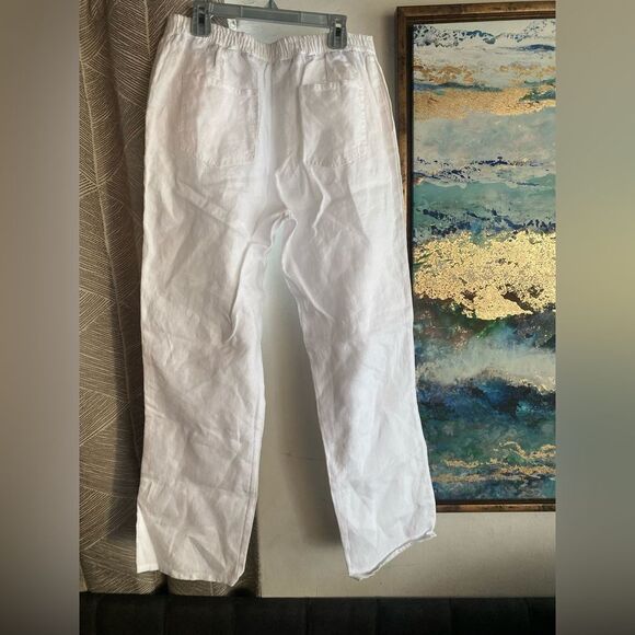 NWT  Boden Pants US 8P Long Linen Wide Leg White Womens Casual drawstring Button - Picture 5 of 16